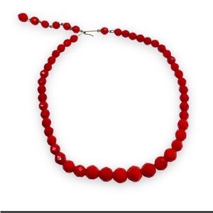 Vintage Red Glass Bead Necklace Czech Faucets